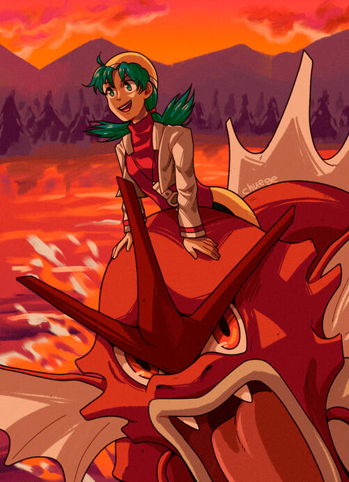 Pokémon Crystal Fanart - Kris & Gyarados