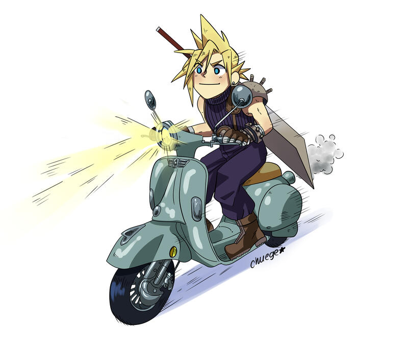 FFVII - Cloud on Vespa Fanart